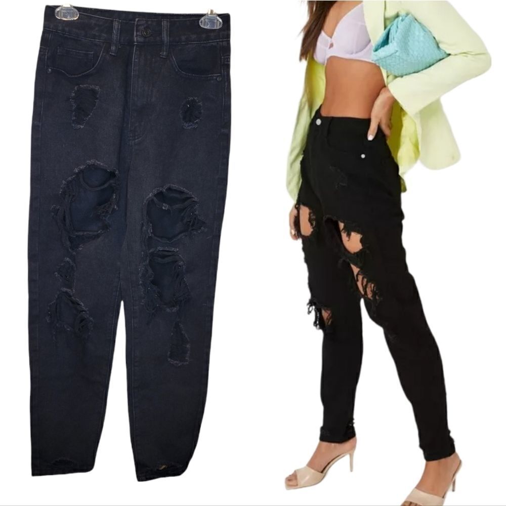 MISSGUIDEDRiot High Rise Ripped Mom petite Jeans. - Picture 2 of 13